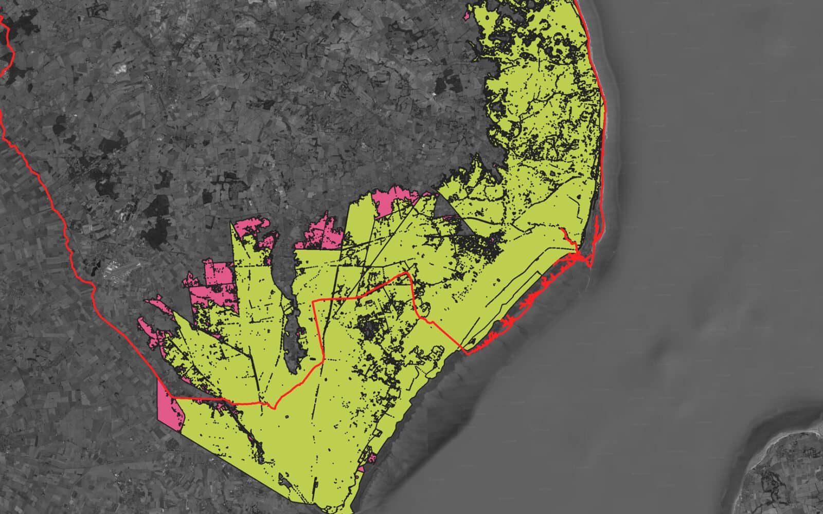 East Lindsey Strategic Flood Risk Assessment map showing flood risk zones in yellow and magenta across coastal and inland areas of East Lindsey.