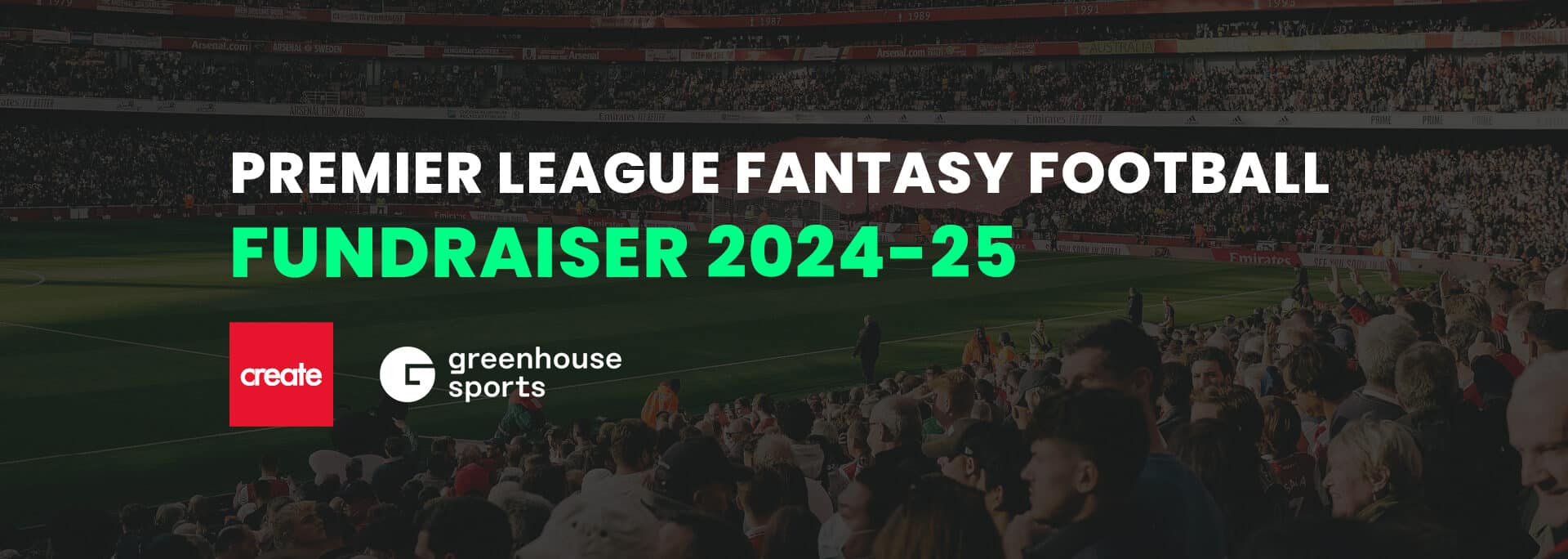Premier League stadium filled with spectators during a Fantasy Football Fundraiser 2024-25 event organised by Create Consulting Engineers and Greenhouse Sports.