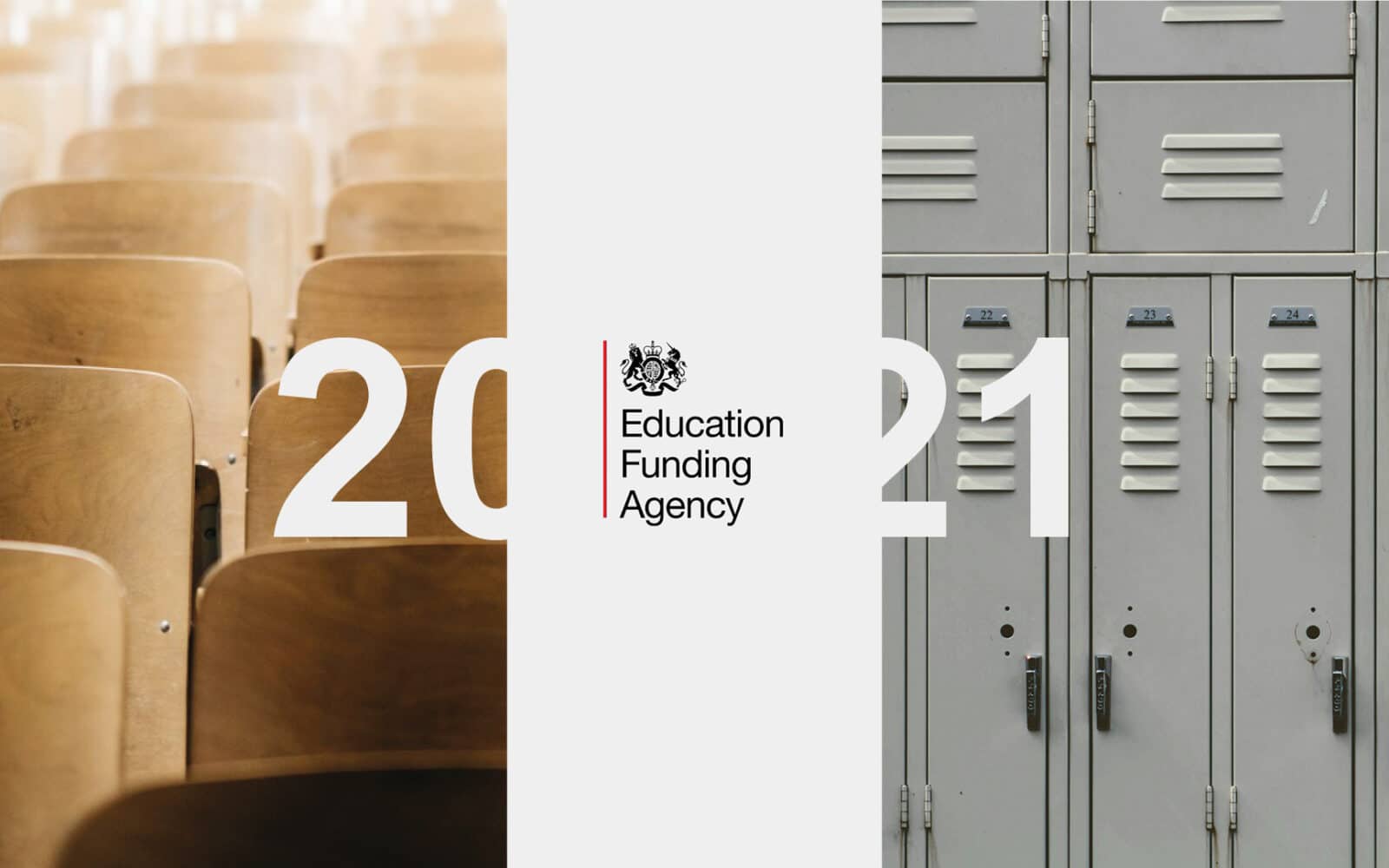 Education Funding Agency 2020-2021 CIF projects timeline visual featuring school lockers and auditorium seating.
