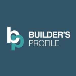 Builder's Profile logo featuring white and teal circular design on dark blue background